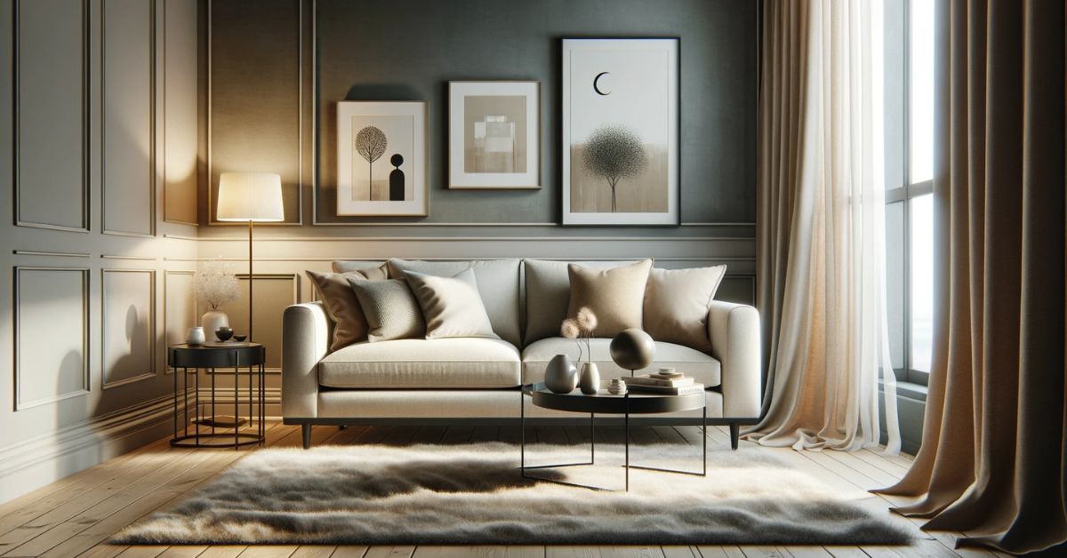 Indretning med 3 personers sofa